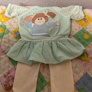 Mint Green Vintage Cabbage Patch Kids Portrait Dress & Tights Outfit